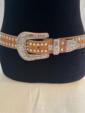 B.B. Simon Pink Auroral Swarovski Crystal Western GlamBelt Cognac Cowgirl XL